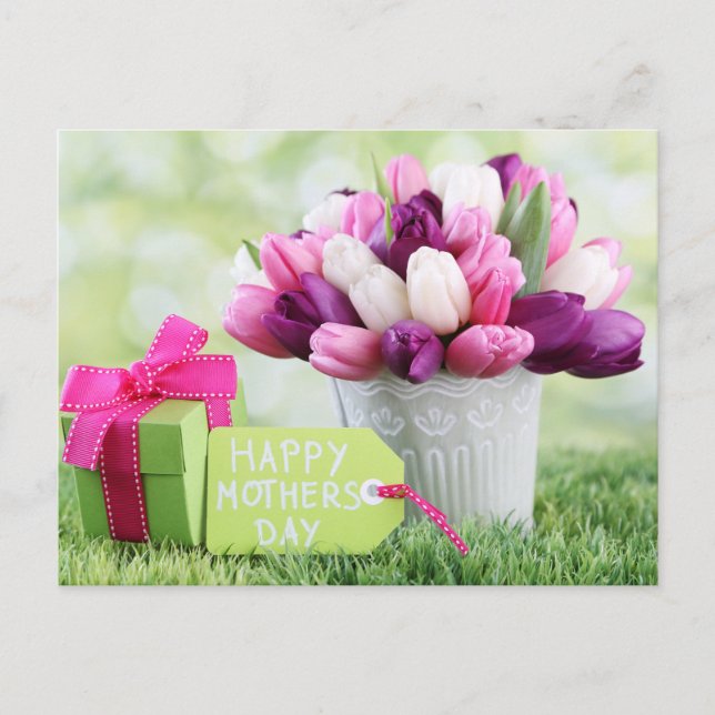 Carte Postale Bonne fête des mères tulipes roses et violettes (Devant)