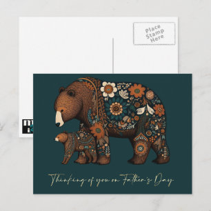 Carte Postale Bonne Fête des pères mignonne ours Folk Art