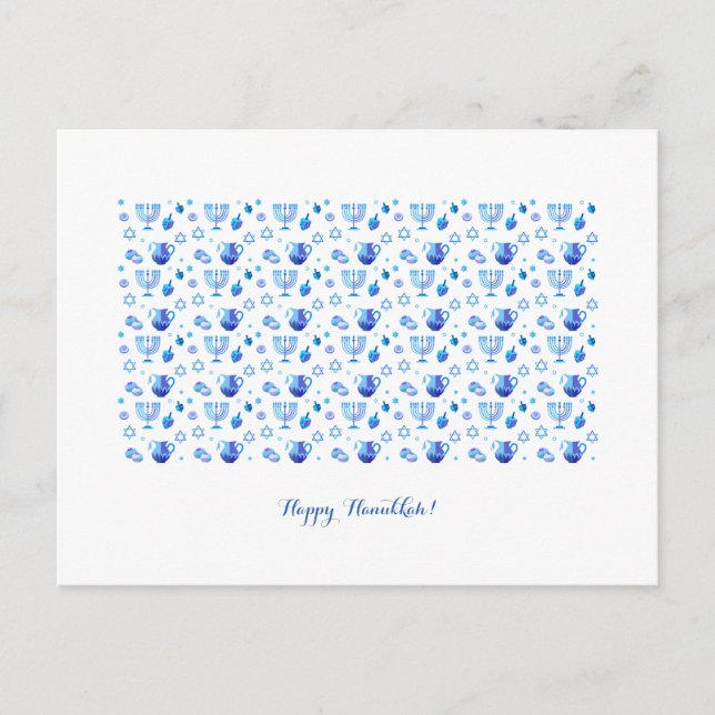 Carte Postale Bonne fête Hanoukka belle décoration bleue (Devant)