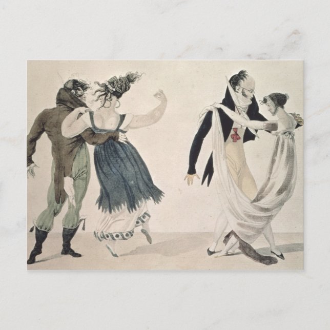 Carte Postale Bonne forme, No 1 : La valse, dessin satirique (Devant)