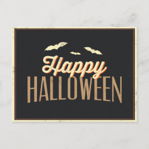 Carte Postale Bonne Halloween chauves-souris Typographie Salutat