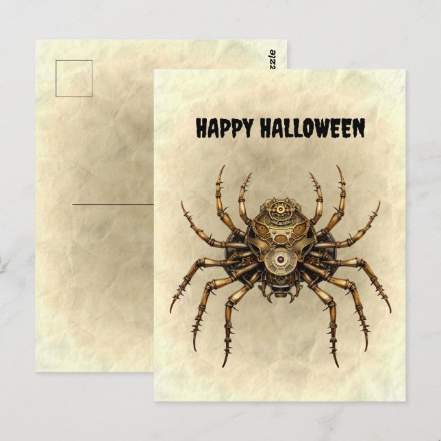 Carte Postale Bonne Halloween Steampunk Spider (Devant / Derrière)