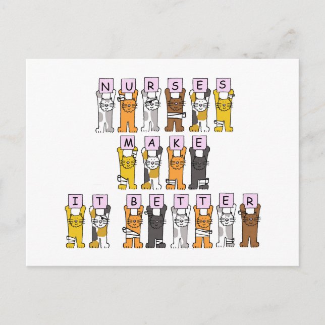 Carte Postale Bonne journée des infirmières Cartoon Chats en ban (Devant)