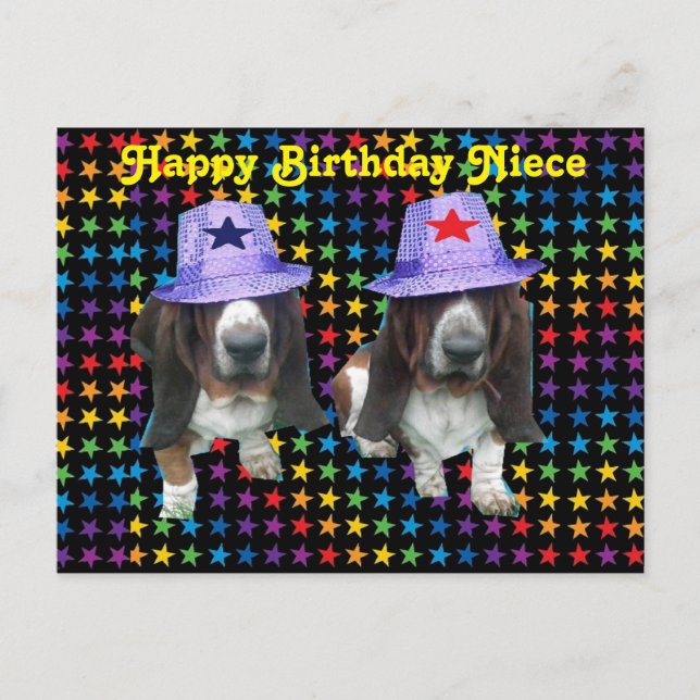 Carte postale Bonne nièce Anniversaire Basset Sta (Devant)