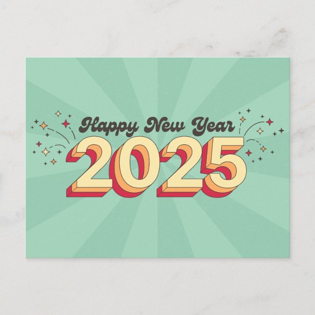 Carte Postale Bonne nouvelle année 2025 rétro 3d typographie des (Devant)