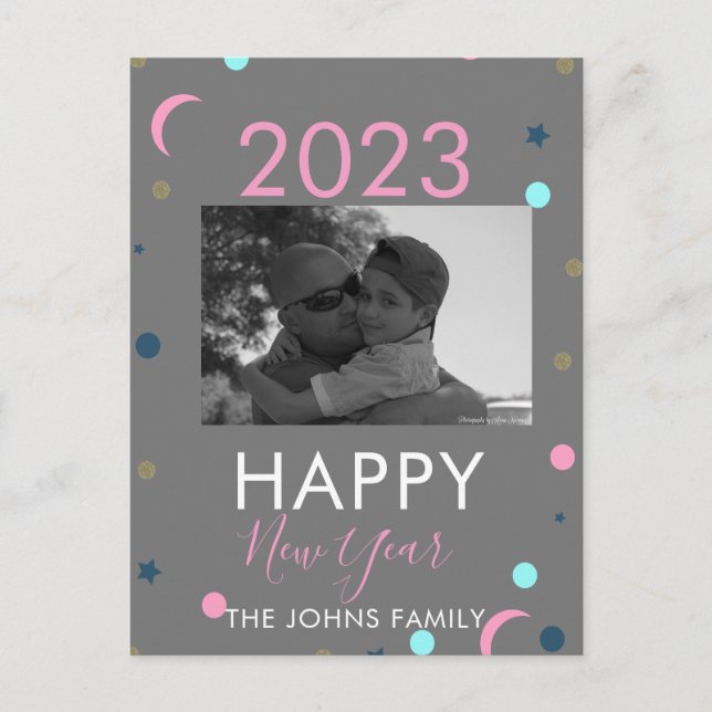 Carte Postale Bonne Nouvelle Année Pastel Confetti Photo (Devant)