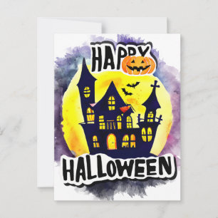 Carte Postale Bonne nuit d'Halloween effrayante avec la sorcière