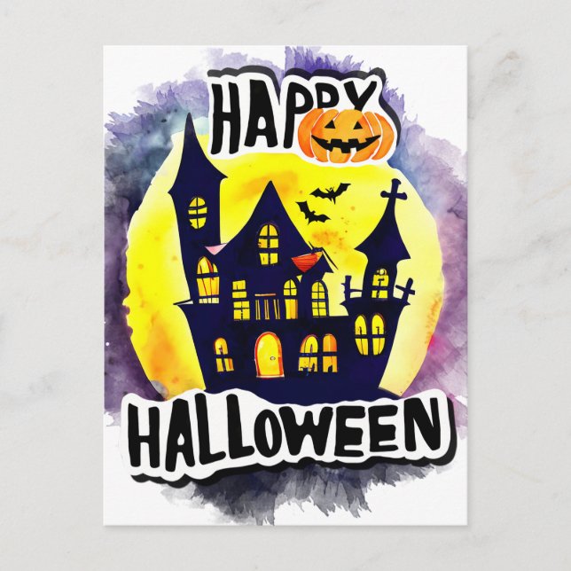 Carte Postale Bonne nuit d'Halloween effrayante avec la sorcière (Devant)