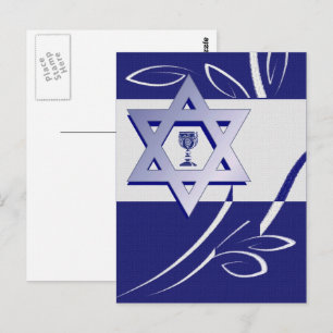 Carte Postale Bonne Pâque. Étoile de David et Kiddush
