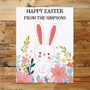 Carte Postale Bonne Pâques mignonne Kawaii Bunny en Fleurs famil