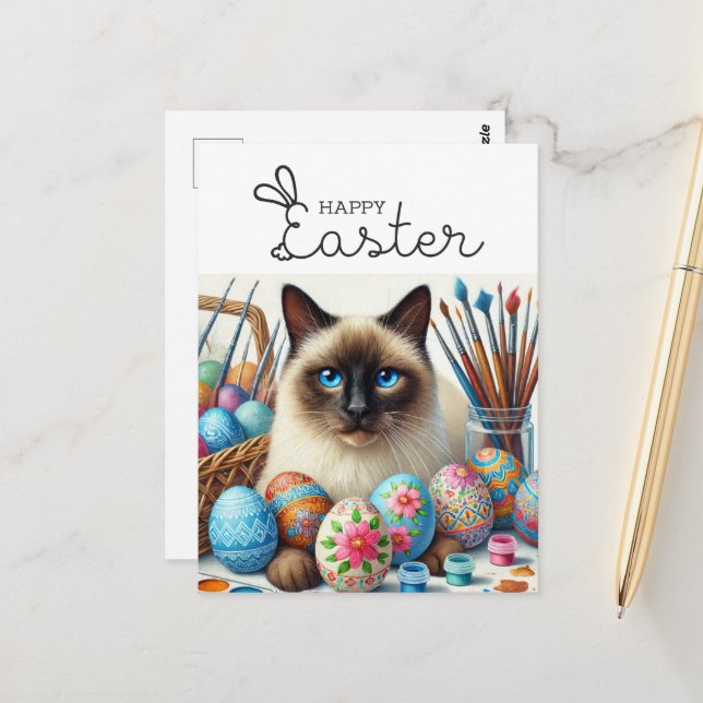 Carte Postale Bonne Pâques pour les Amoureux de les chats (Devant/Arrière en situation)