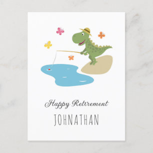 Carte Postale Bonne retraite mignonne Dinosaure Dinosaur Pêche