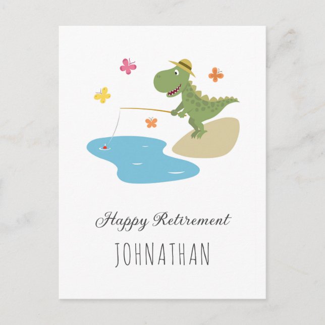 Carte Postale Bonne retraite mignonne Dinosaure Dinosaur Pêche (Devant)