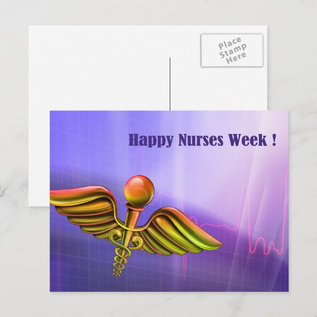 Carte Postale Bonne Semaine des infirmières. Caducée Médicale (Devant / Derrière)