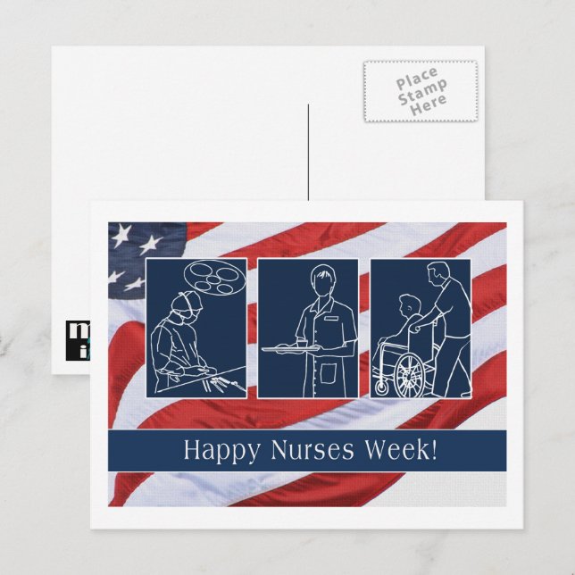 Carte Postale Bonne Semaine des infirmières. USA Patriotique (Devant / Derrière)