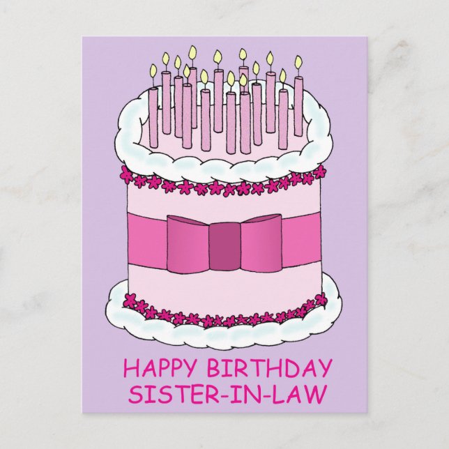 Carte Postale Bonne Soeur d'anniversaire en droit Gâteau de dess (Devant)