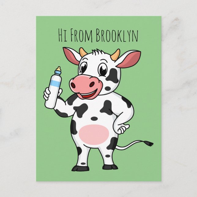 Carte Postale Bonne vache avec dessin animé de biberon (Devant)