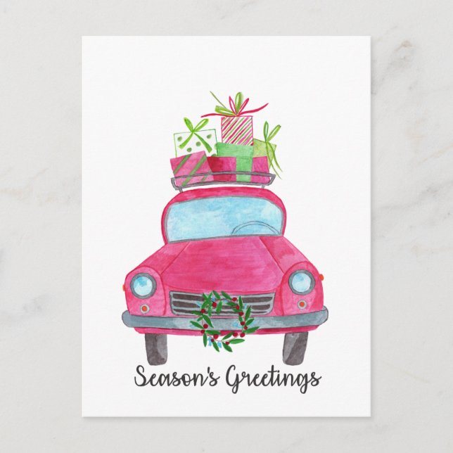 Carte Postale Bonnes Fêtes Classic Voiture Aquarelle (Devant)