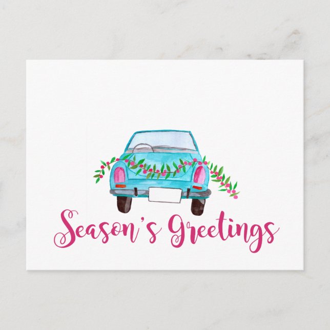 Carte Postale Bonnes Fêtes Classic Voiture Aquarelle (Devant)