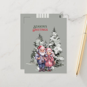 Carte Postale Bonnes Fêtes Noël arbre couple