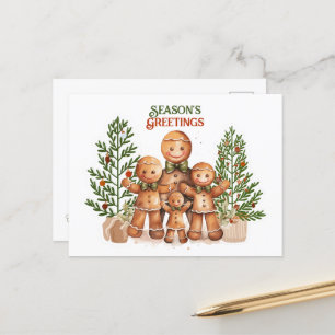 Carte Postale Bonnes Fêtes Noël Famille de pain d'épices