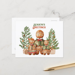 Carte Postale Bonnes Fêtes Noël Famille de pain d'épices