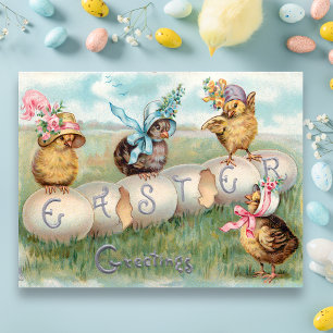 Carte Postale Bonnets Vintages mignons en Bonnets de Pâques