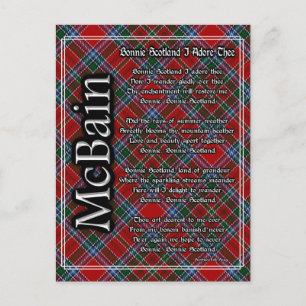 Carte Postale Bonnie Scotland J'Adore Le Clan McBain Tartan