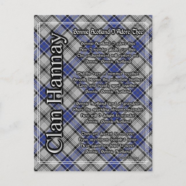 Carte Postale Bonnie Scotland Je Adore Le Clan Hannay Tartan (Devant)