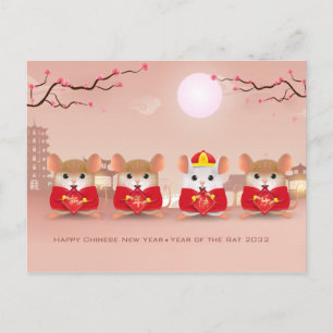 Carte Postale Bons rats caricaturaux pour le Nouvel An chinois