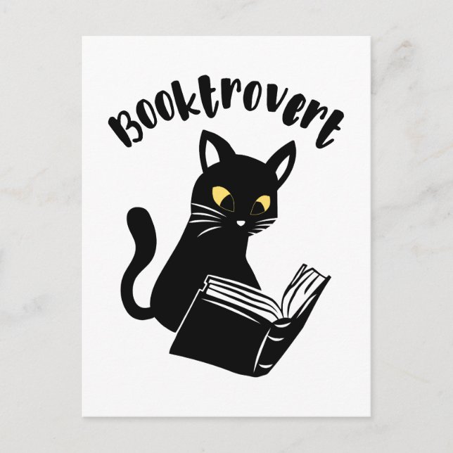 Carte Postale Booktrovert chat avec livre (Devant)