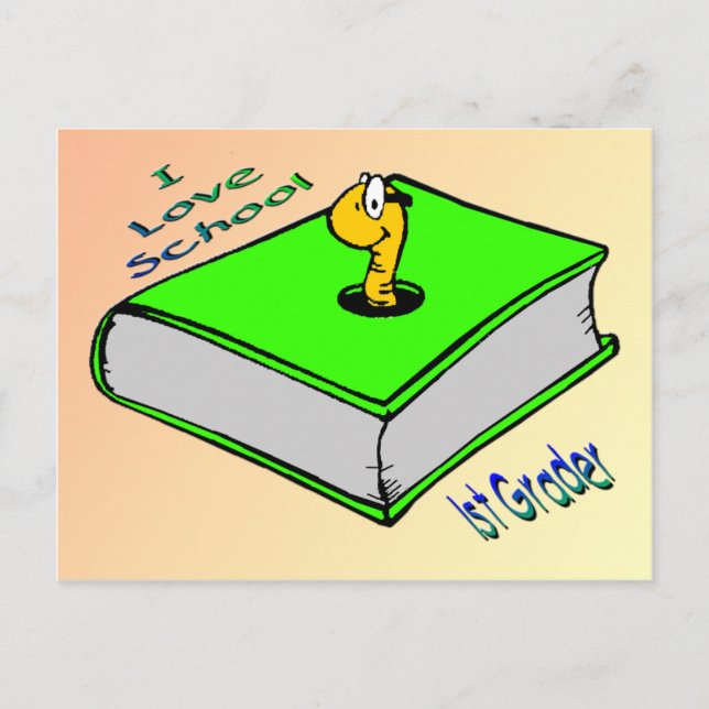 Carte Postale Bookworm 1st Grader - I love School (Devant)