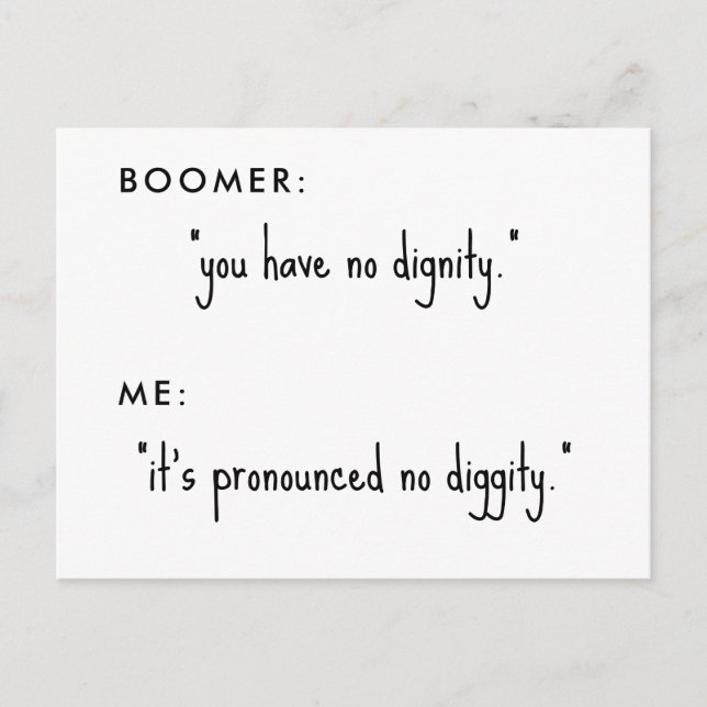 Carte Postale boomer no diggity blague (Devant)