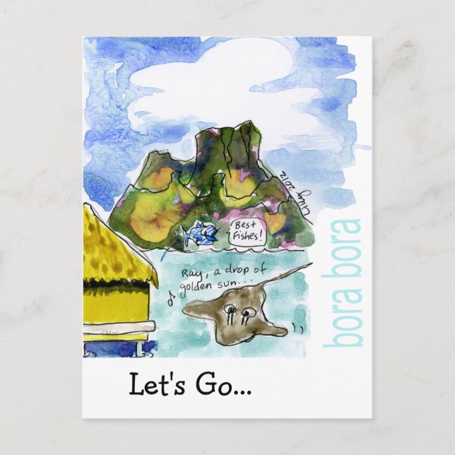 Carte Postale Bora Bora Cute Cartoon Aquarelle (Devant)