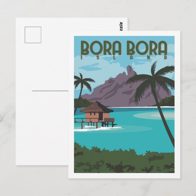 Carte Postale Bora Bora Illustration d'un lieu de voyage célèbre (Devant / Derrière)