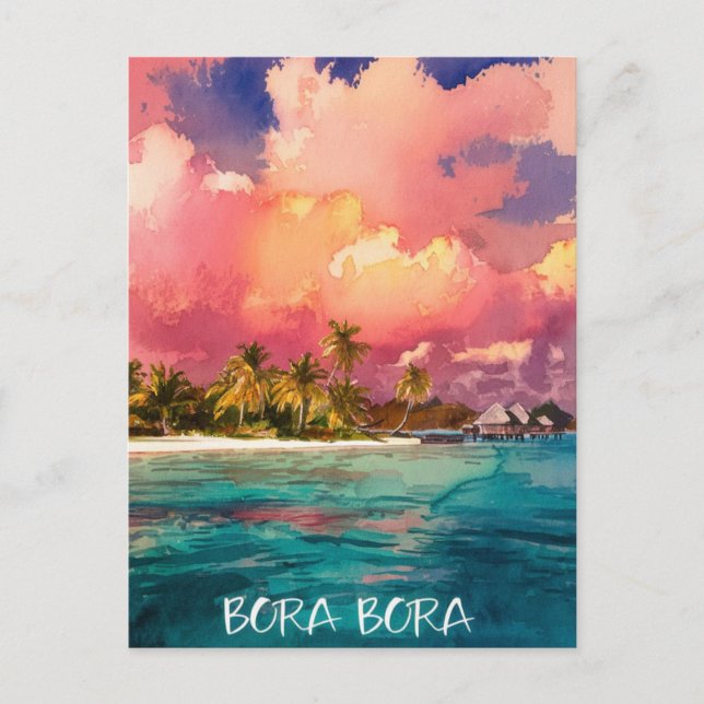 Carte Postale Bora Bora Polynésie Française Aquarelle Peinture (Devant)