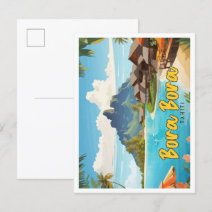 Carte Postale Bora Bora Tahiti Pop Art Illustration de voyage