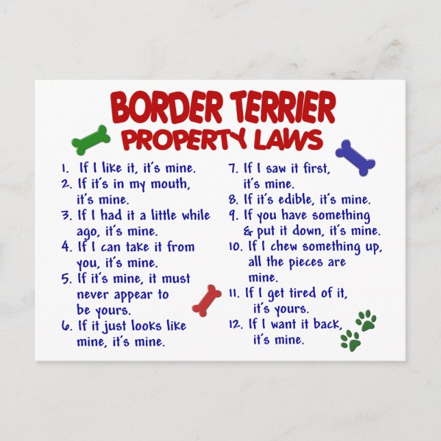 Carte Postale BORDER TERRIER Propriété Lois 2 (Devant)