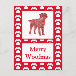 Carte Postale Bordure Chien Terrier Silhouette Rouge Joyeux Noël