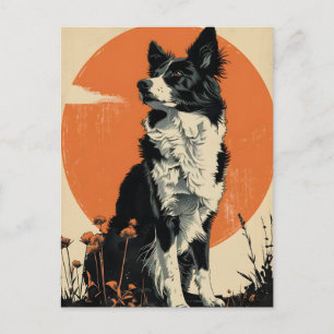 Carte Postale Bordure Collie Art Vintage