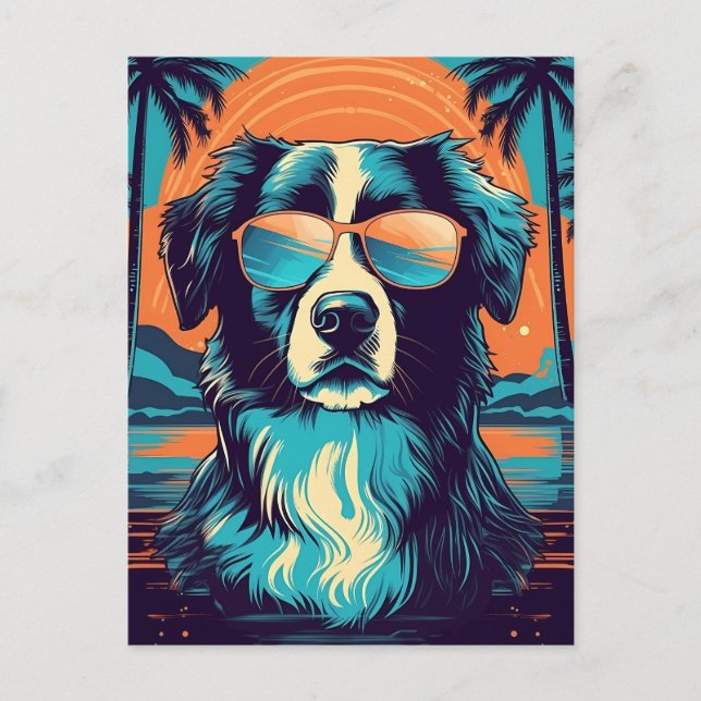 Carte Postale Bordure Collie avec lunettes de soleil sur une pla (Devant)