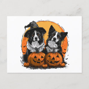 Carte Postale Bordure Collie Chiens Halloween Jack O Lanterns