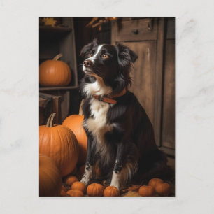 Carte Postale Bordure Collie Citrouilles d'automne
