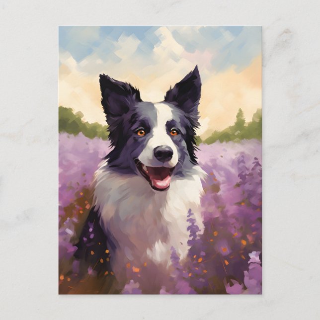 Carte Postale Bordure Collie dans le champ Lavender (Devant)