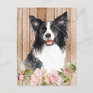 Carte Postale Bordure d'aquarelle Collie & Fleurs