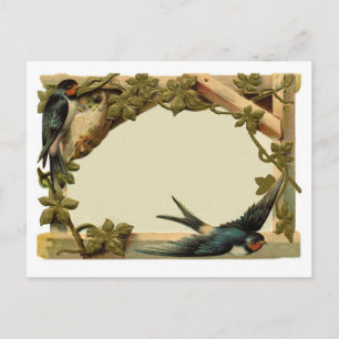 Carte Postale Bordure de lierre et d'hirondelle relativement Vin