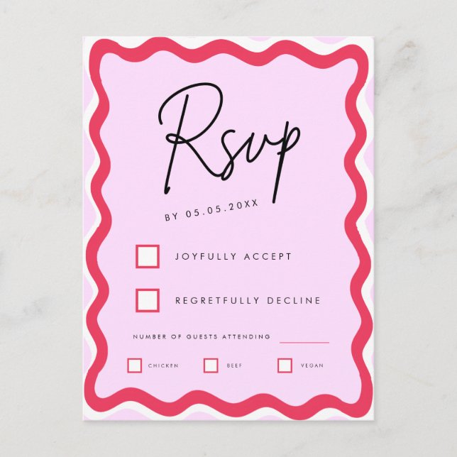 Carte Postale Bordure ondulée rose et rouge rétro élégant tendan (Devant)