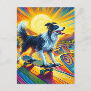 Carte Postale Bordure surréaliste de planche à roulettes Collie