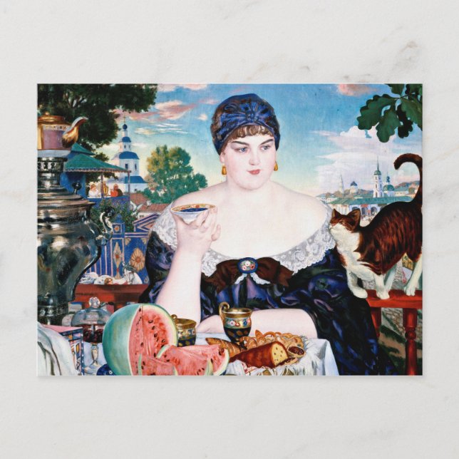 Carte Postale Boris Kustodiev - Femme Commerçante Au Thé (Devant)