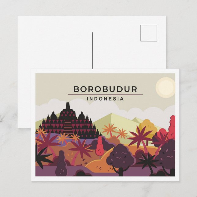 Carte Postale Borobudur Magelang Indonésie illustration voyage (Devant / Derrière)